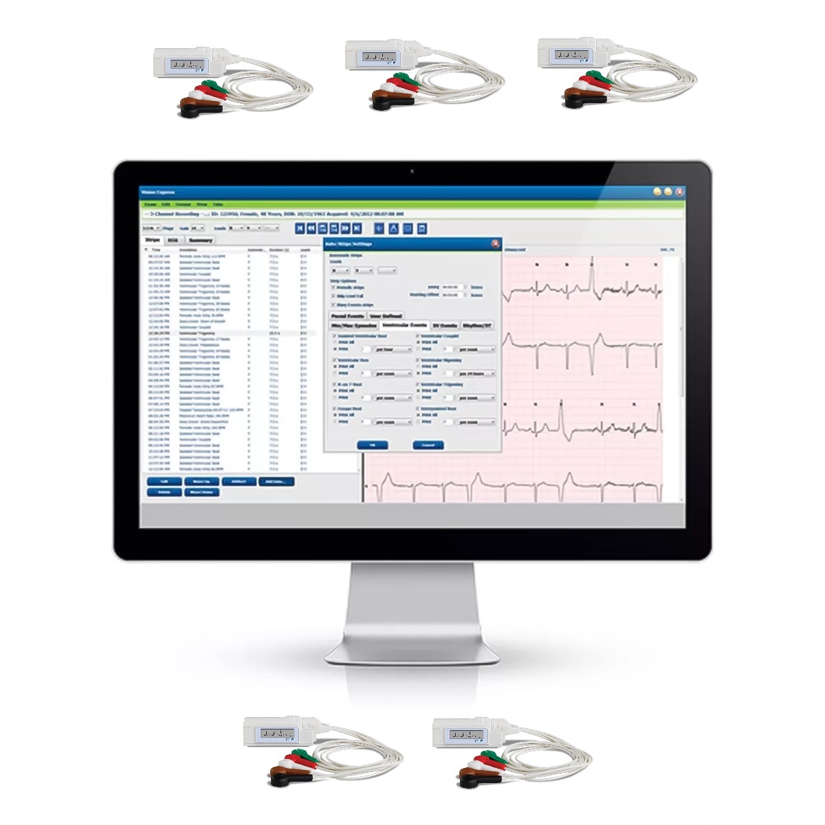 Holter Analysis System Software, Vision Express w/ USB Download Cable & 5 H3+ Digital Recorder w/ case, AHA 5-wire 27' & LeadForm cables (1/EA) by Hillrom/Welch Allyn  ID BURV53H-5